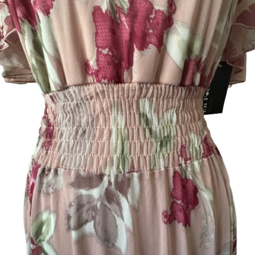NWT Enfocus Studio Size 6 Pink Pleated Smocked Maxi Dress Short Fluttered Sleeve - Picture 7 of 16